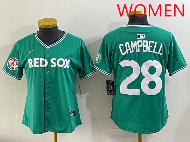 Women 2025 Boston Red Sox 28 Campbell Dark Green Joint Name Nike MLB Jersey style 8